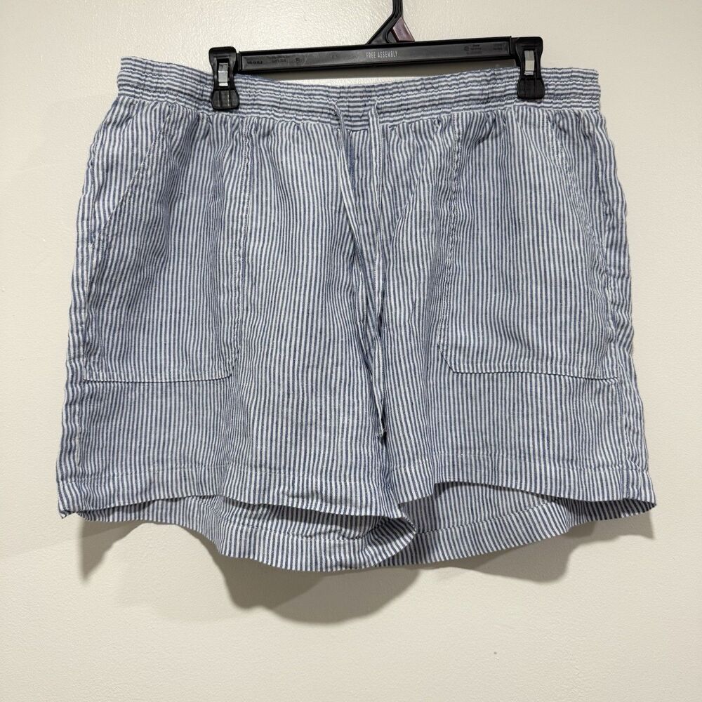 Pure Navy 100% Linen Stripe White Blue Nautical Beachy Shorts Women Size XLarge